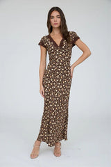Blu Pepper Floral Lace Trim Maxi Dress - Brown Multi