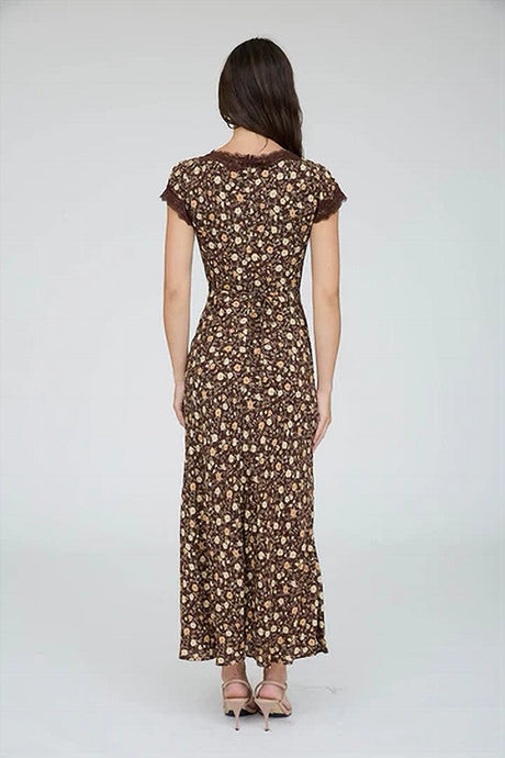 Blu Pepper Floral Lace Trim Maxi Dress - Brown Multi