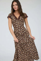 Blu Pepper Floral Lace Trim Maxi Dress - Brown Multi