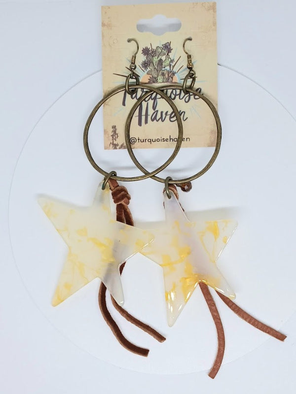Boho Suede Star Suede Accent Earrings - Clear/Mustard