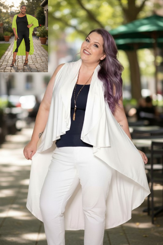 Shawl Dawls Long Hi Lo Shawl Vest - Ivory or Lime