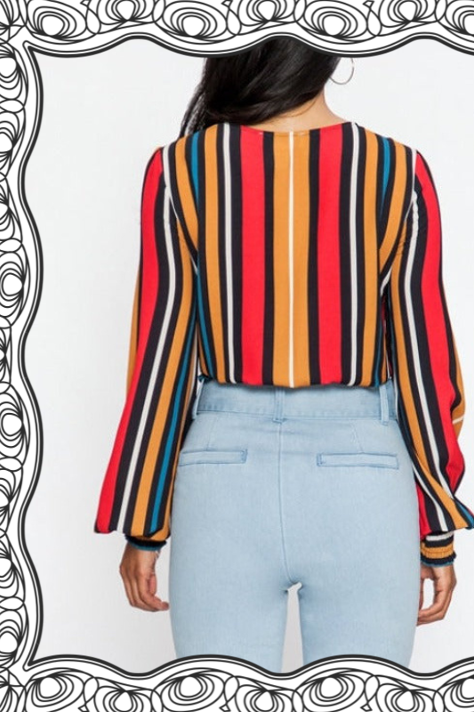 Flying Tomato Striped Wrap Crop Blouse