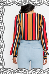 Flying Tomato Striped Wrap Crop Blouse