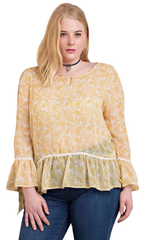 Kori Ruffle Hem Sheer Blouse - Yellow