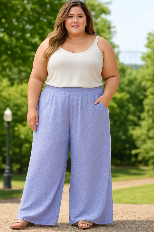 L&B Wide Floral Lace Palazzo Pants - Lavender Lilac