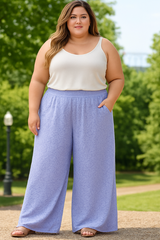 L&B Wide Floral Lace Palazzo Pants - Lavender Lilac