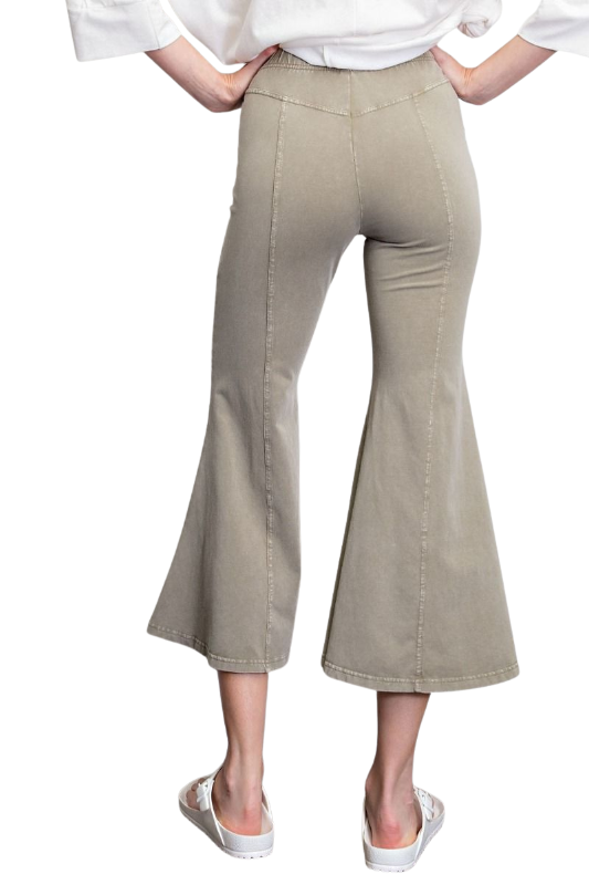 Easel Capri Mineral Wash Bell Pants - Sage Grey