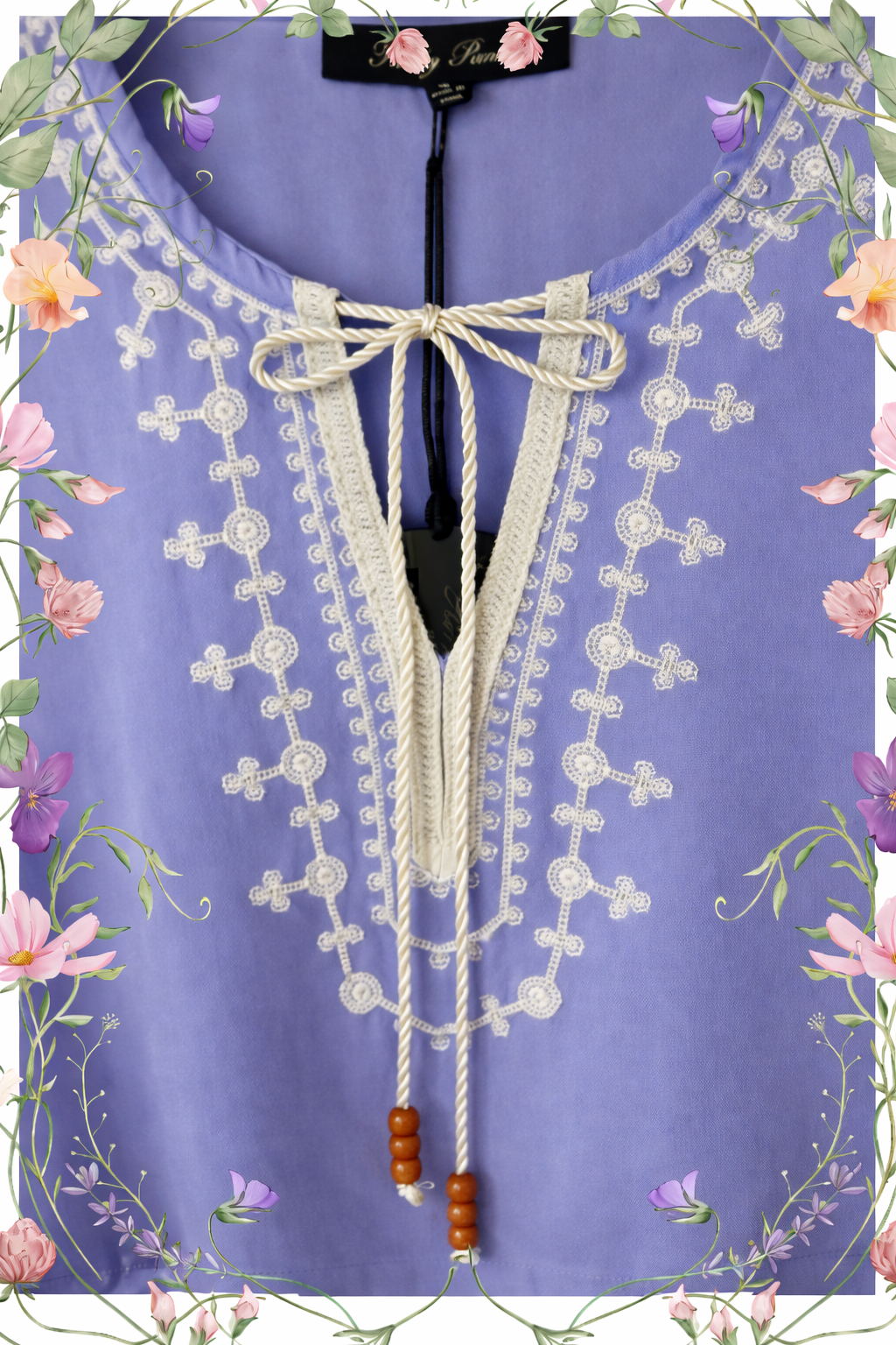 Honey Punch Lavender Embroidered Crop Top with Split Sleeves