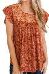Savanna Jane Embroidered Babydoll Blouse - Rust Marigold