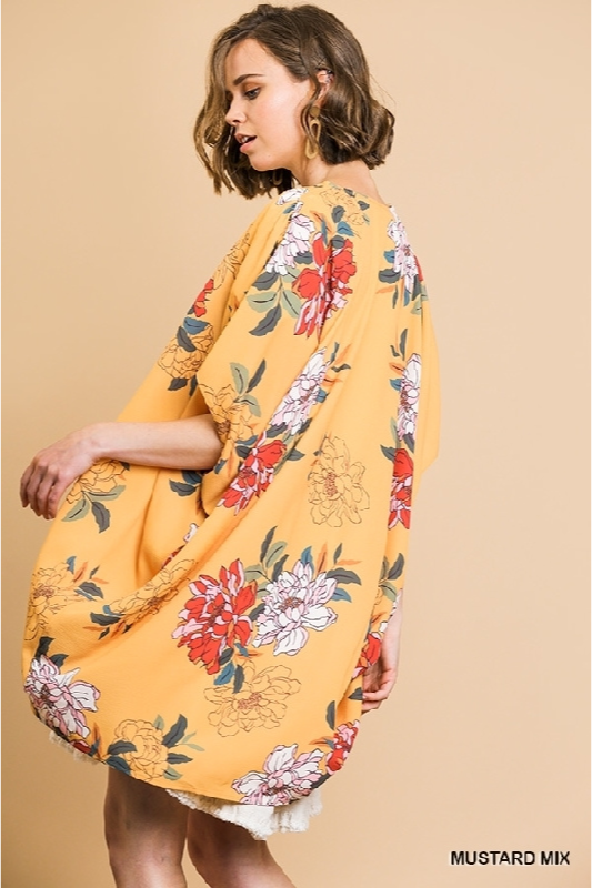 Umgee Cocoon Floral Kimono - Mustard Mix