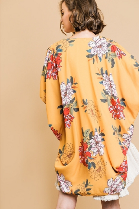 Umgee Cocoon Floral Kimono - Mustard Mix