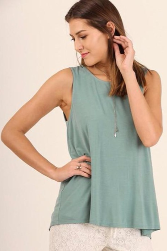 Umgee Strappy V Back Blouse - Ash, Dusty Mint