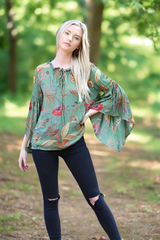 Angie Boho Bell Sleeve Green Top