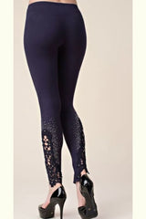 Vocal Vintage Lace & Stones Leggings - Navy