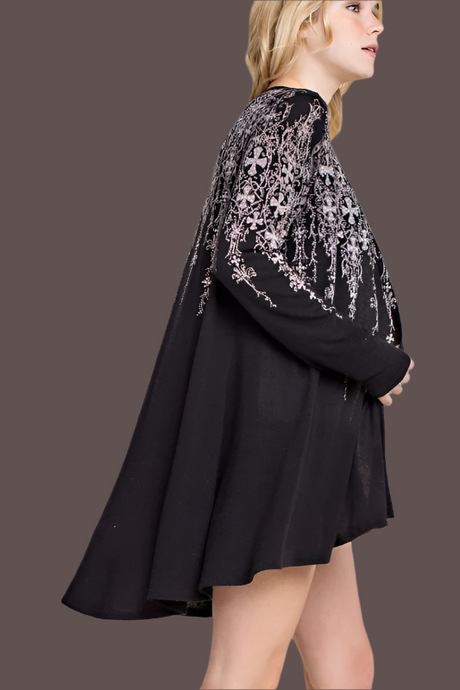 Vocal Crosses Multicolor Rhinestones Hi Lo Cardigan - Black