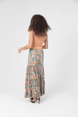 Angie Ditsy Orange Flower Ruffle Hem Pants - Gray