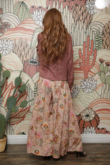 Angie Flower Tropical Boho Wide Palazzo Pants - Cream