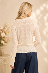 Flower Mesh Lace Stretch Top by Davi Dani - Ivory