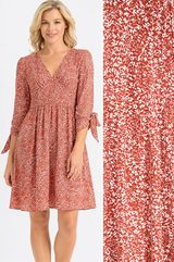 Gilli Small Leaves Print Empire Dress - Rust