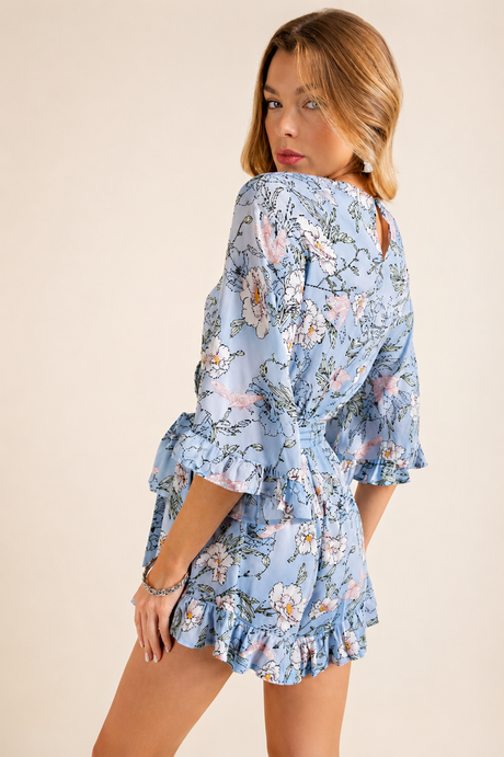 Kori Wildflower Print Romper - Blue Multi