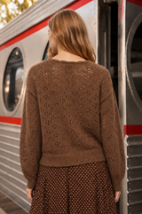 Blu Pepper Light Mocha Floral Embroidered Cable Knit Cardigan Sweater