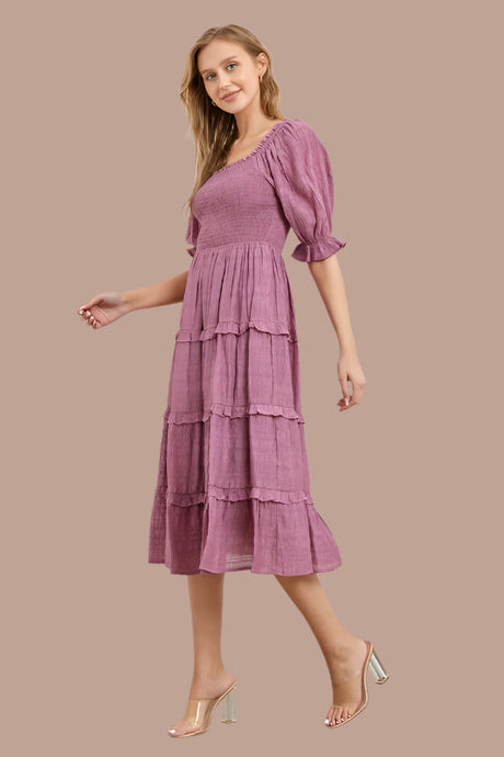 Polagram Tiered Smocked Midi Dress - Blueberry Lavender