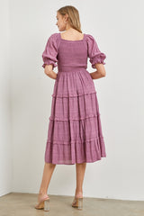 Polagram Tiered Smocked Midi Dress - Blueberry Lavender