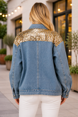 *SALE Gee Gee Wash Denim Gold Sequins Trucker Jacket