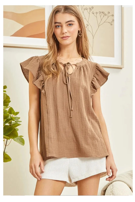 Andree by Unit Flutter Sleeve Top - Soft Mocha