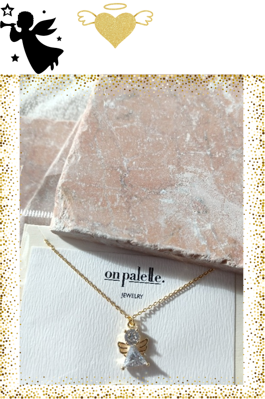 Angel Rhinestone Charm Gift Necklace - Gold