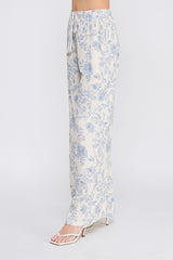 Allie Rose Blue Blossom Linen Blend Wide Leg Pants