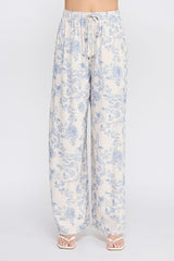 Allie Rose Blue Blossom Linen Blend Wide Leg Pants