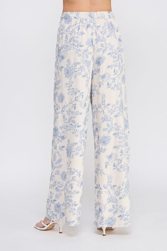 Allie Rose Blue Blossom Linen Blend Wide Leg Pants