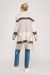 Allie Rose Striped Belted Sweater Cardigan - Latte