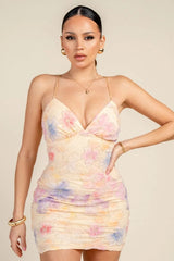 Floral Beaded Back Lace Up Mini Dress - Pastel