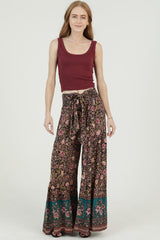 Angie Midnight Floral Border Print Wide Leg Pants