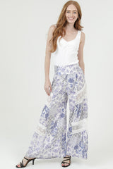 Angie Blue Blossom Lace Trim Palazzo Pants