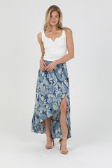 Angie Floral Tropical Hi Lo Skirt - Blue