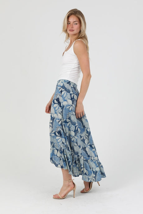 Angie Floral Tropical Hi Lo Skirt - Blue