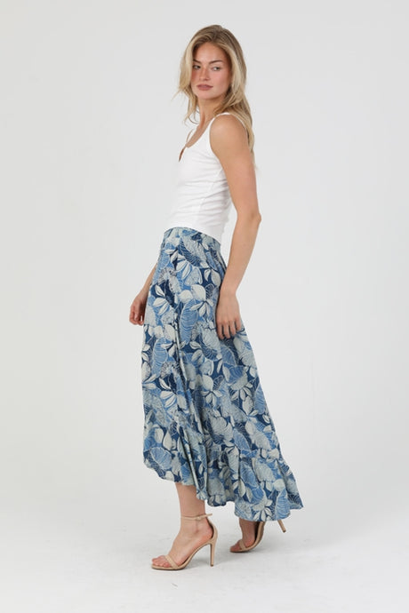 Angie Lemons and Wedges Print Tropical Hi Lo Skirt - Blue