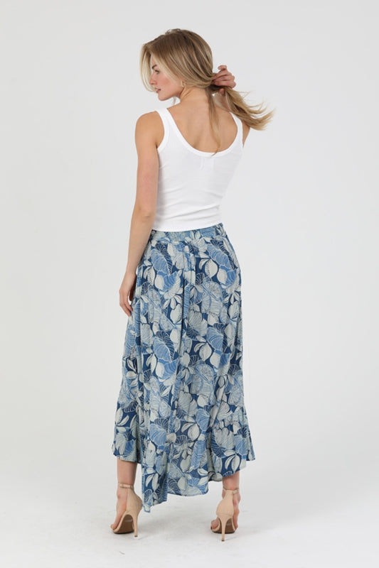 Angie Lemons and Wedges Print Tropical Hi Lo Skirt - Blue