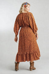 Umgee Dalmation Print Hi Lo Midi Plus Size Dress - Camel