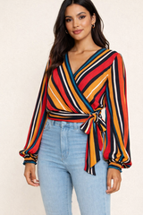 Flying Tomato Multicolor Stripe Wrap Blouse