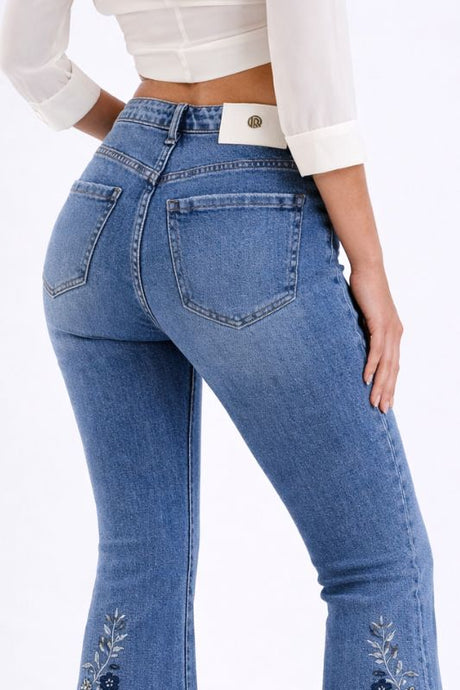 High Rise Embroidered Flare Jeans – Tall Torso Friendly