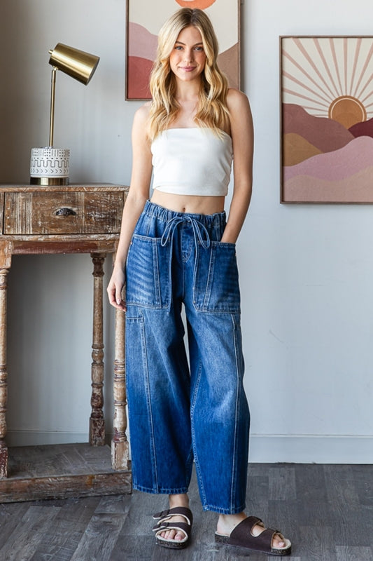 Oli & Hali Oh Washed Blue Denim Barrel Jeans with Pockets