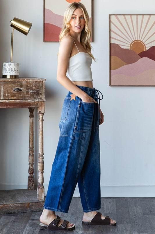 Oli & Hali Oh Washed Blue Denim Barrel Jeans with Pockets