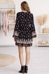 Lunik Paisley Black Bell Sleeve Dress