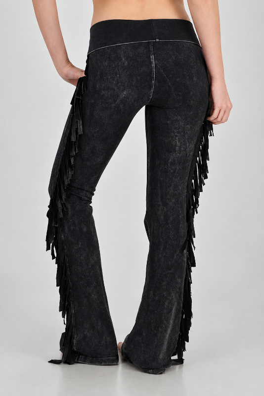 T Party Western Side Fringe Yoga Pants - Black
