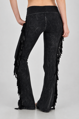 T Party Western Side Fringe Yoga Pants - Black