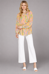She + Sky Print Plisse Shirt Blouse - Banana/Pink